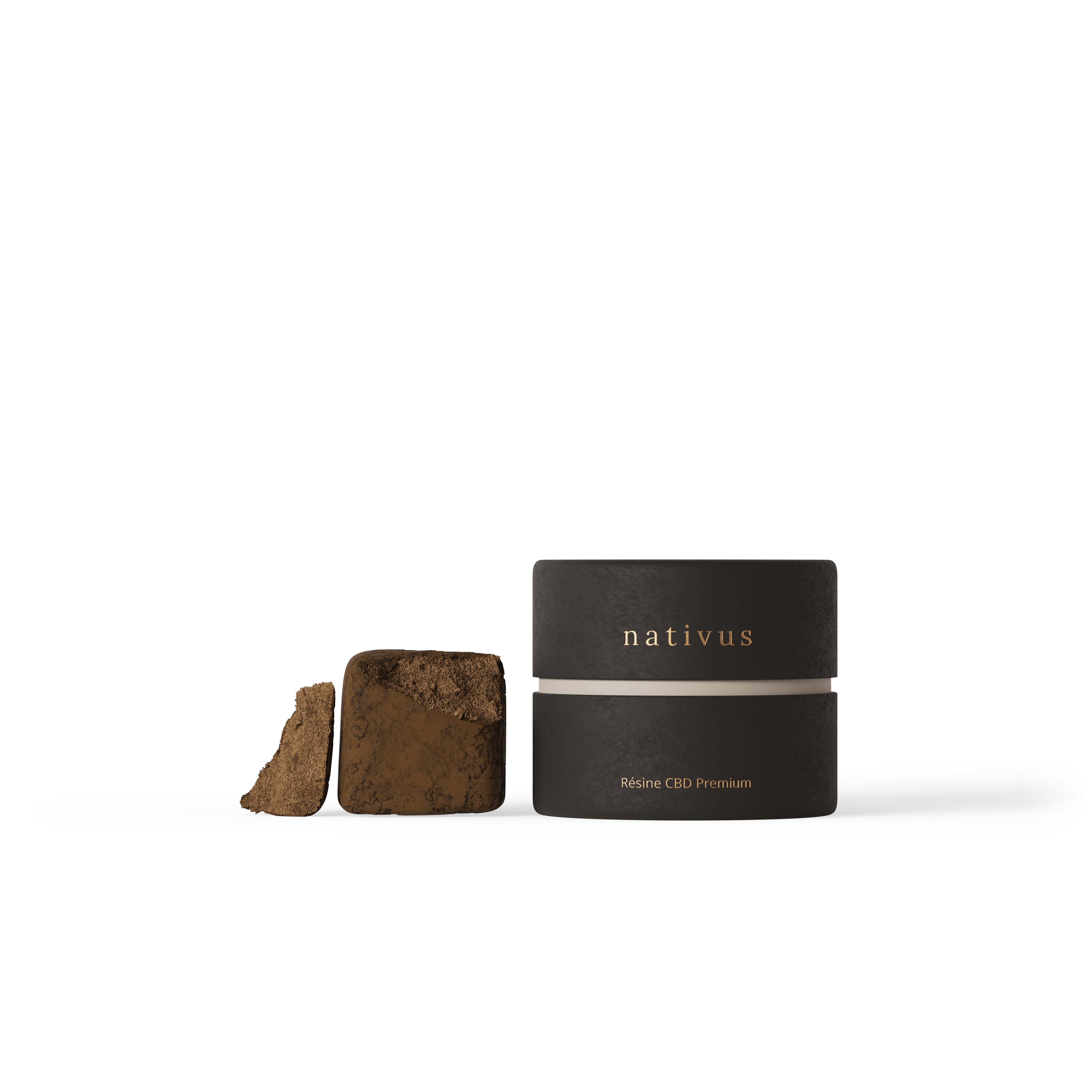 Résine CBD Bio Premium Nativus foncé et tube Nativus